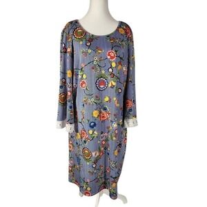 Tacera Multicolor Sheath Maxi Dress Long Sleeve Crew Neck Size XL